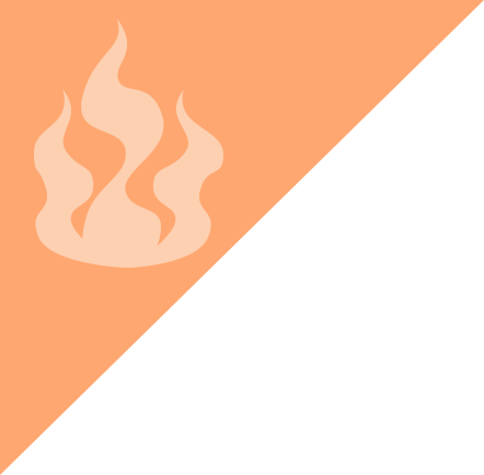 A triangular background with a flame