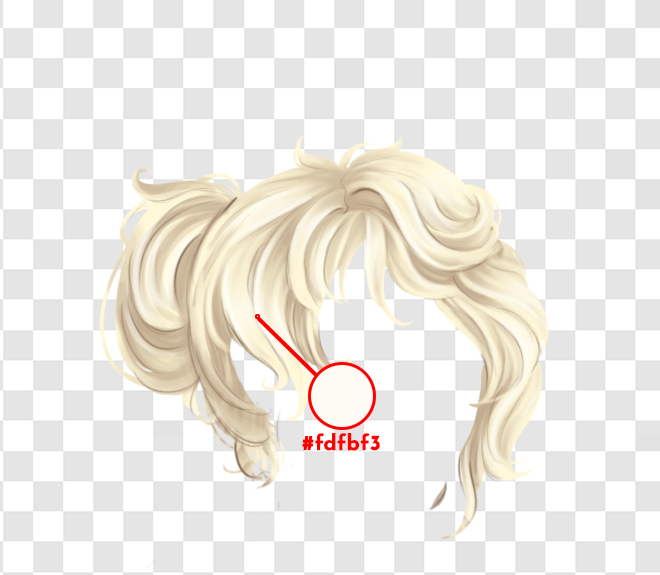 Corvin's hair on a transparent checkered background with the colour #fdfbf3 picked out