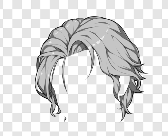 A hair layer on a transparent background. The hair is grayscale.