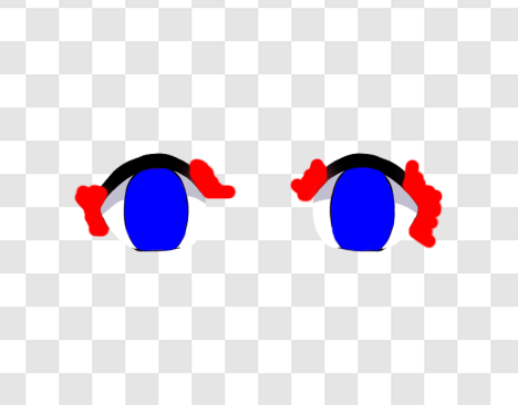 An image of eyes with the iris blocked out in blue and the eye corners in red