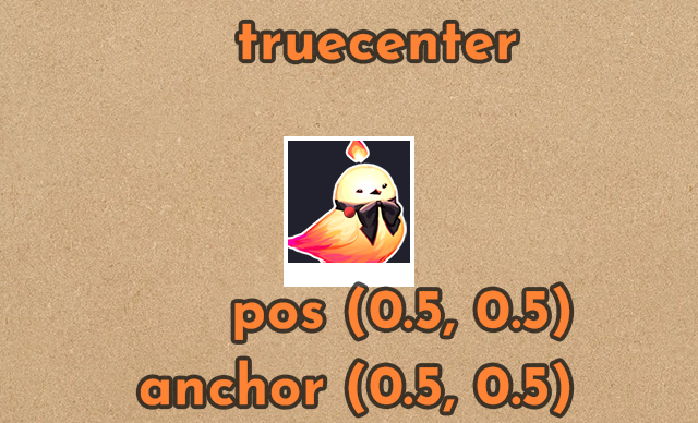 True center position, in the very center of the screen. It's pos (0.5, 0.5) and anchor (0.5, 0.5)