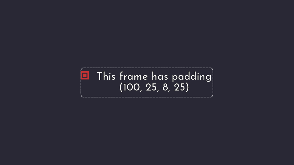 A checkbox with text beside it that reads "This frame has padding (100, 25, 8, 25)"