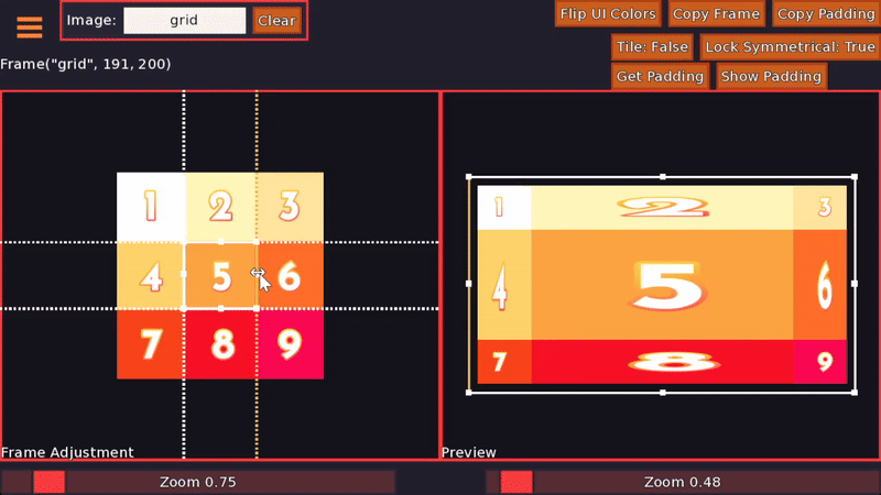 A gif showing a 3x3 grid expanding and stretching in the middle based on borders being dragged around.