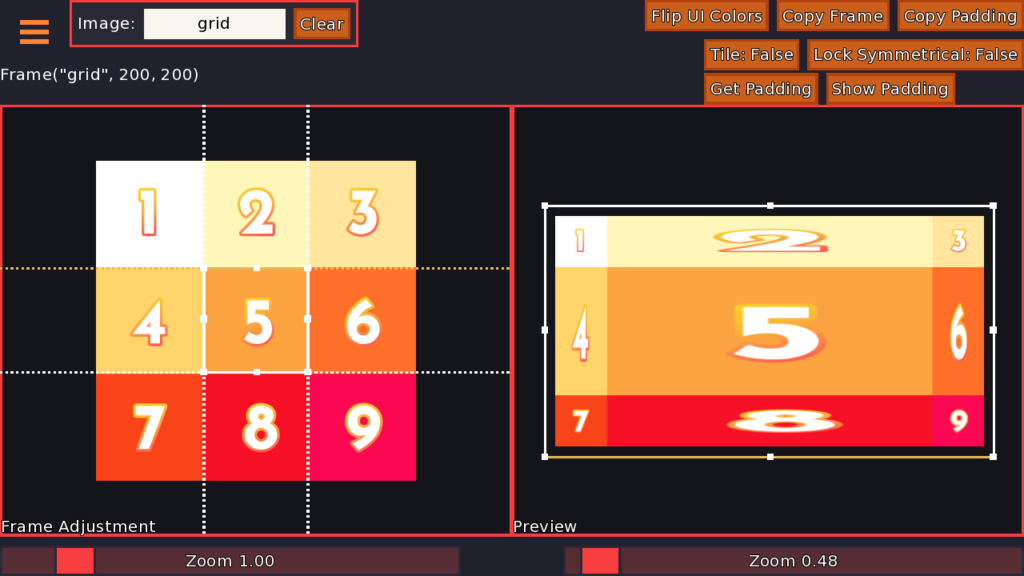 On the left, a numbered 3x3 grid is displayed. On the right, the numbers 1, 3, 7, and 9 retain their proportions while 2, 4, 5, 6, and 8 are stretched.