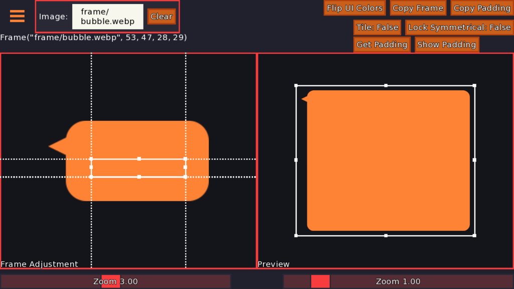 A speech bubble is shown. On the left, a small rectangle is oriented near the center of the rectangle. On the right, the bubble is stretched to accommodate large contents.