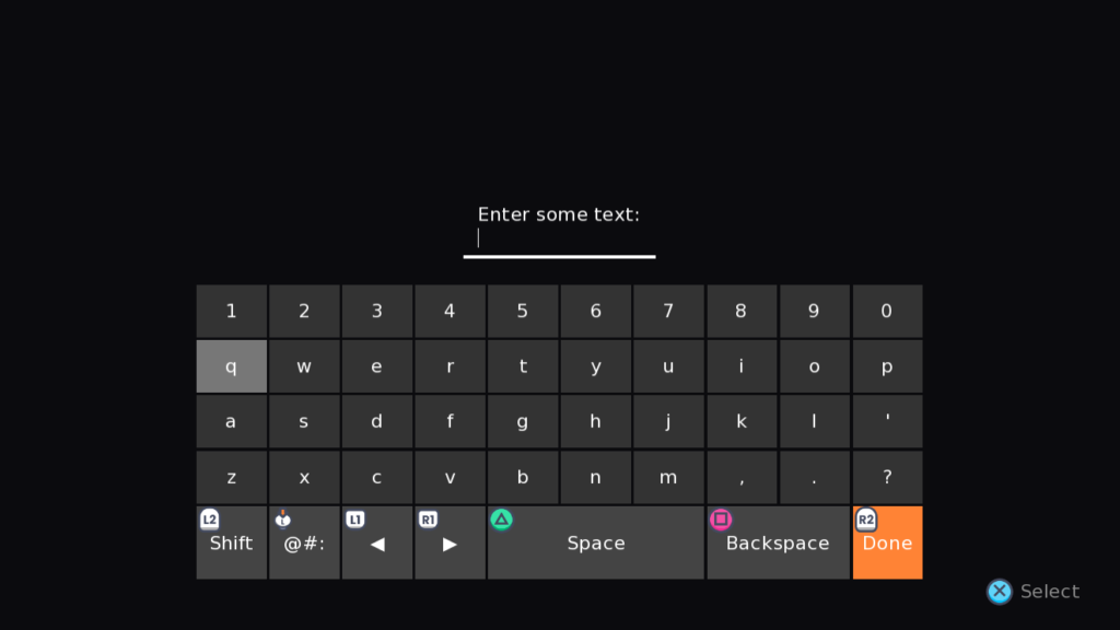 A screen with a virtual QWERTY keyboard. It has a number row and a blank space above the keyboard that reads "Enter some text:"